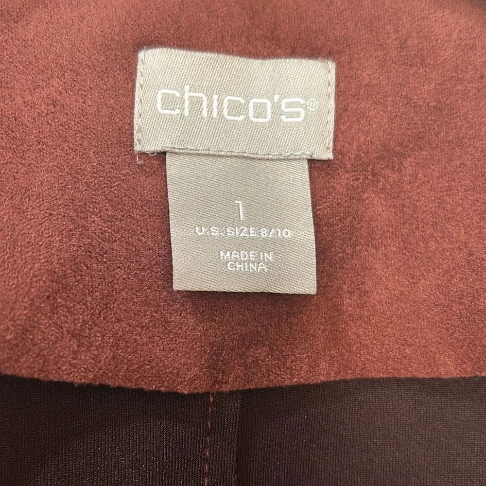 CHICO ELONGATED VEST WOMEN SIZE  8/10 BROWN FAUX SUEDE - Picture 9 of 14